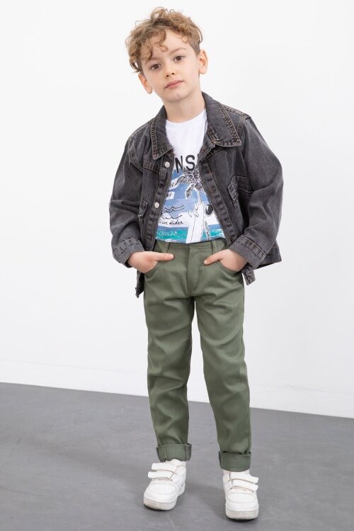 Füme Fermuar Cepli Jean Ceketli Erkek Çocuk Pantolonlu 3lü Takım 20017