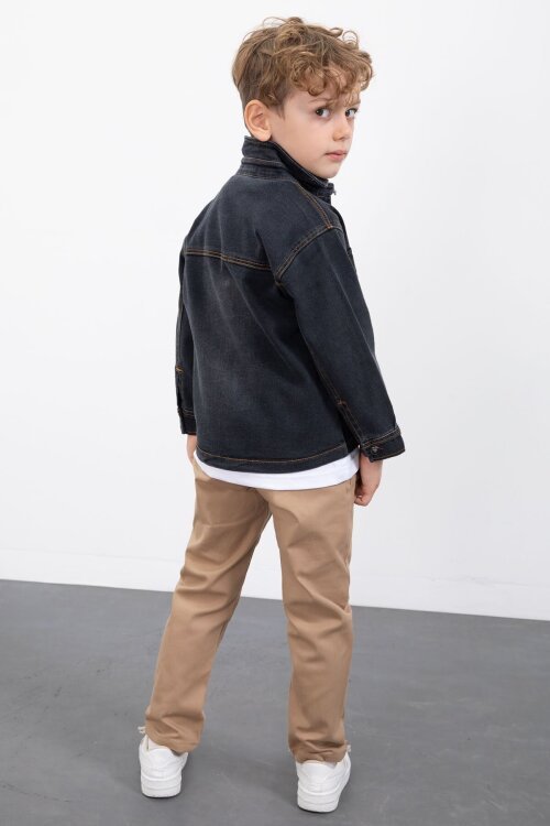 Füme Fermuarlı Jean Ceketli Erkek Çocuk Pantolonlu 3lü Takım 23389