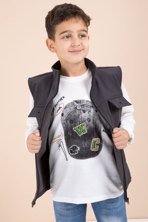 Füme Sıfır Kol Yelekli Badili Erkek Çocuk 3lü Pantolonlu Takım  23489