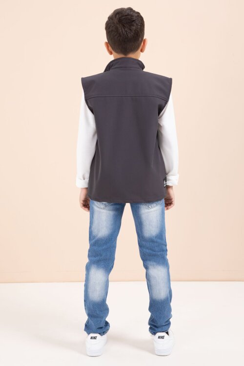Füme Sıfır Kol Yelekli Badili Erkek Çocuk 3lü Pantolonlu Takım  23489