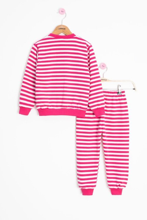 Fuşya Papatya Nakışlı Çizgili Kız Çocuk Takım 23354