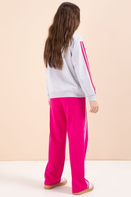 Fuşya Şerit Detaylı Geniş Paça Nakışlı Kız Oversize Eşofman Takımı 23457