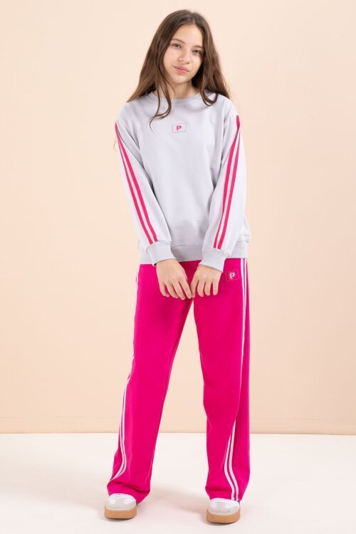 Fuşya Şerit Detaylı Geniş Paça Nakışlı Kız Oversize Eşofman Takımı 23457