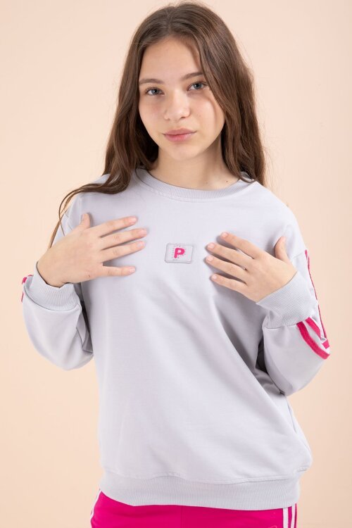 Fuşya Şerit Detaylı Geniş Paça Nakışlı Kız Oversize Eşofman Takımı 23457