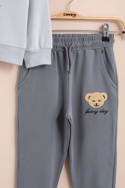 Gri Ayıcık Nakışlı Erkek Çocuk Eşofman Takımı 2li  23395