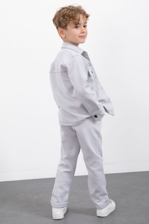 Gri Çıtçıtlı Gömlekli Erkek Çocuk 3lü Tişörtlü Takım  23381