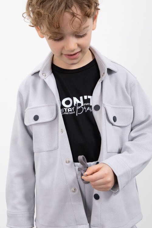 Gri Çıtçıtlı Gömlekli Erkek Çocuk 3lü Tişörtlü Takım  23381