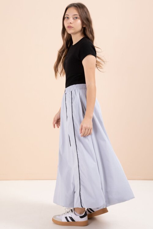 Gri Çizgili Balon Etekli Kısa Kol Badili 2li Kız Çocuk Takım 23461