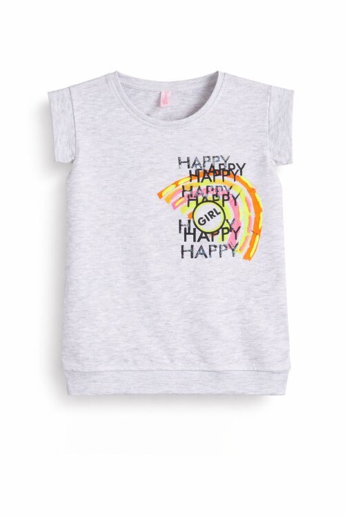Gri Gökkuşağı Nakışlı Kız Çocuk Tişört 15567