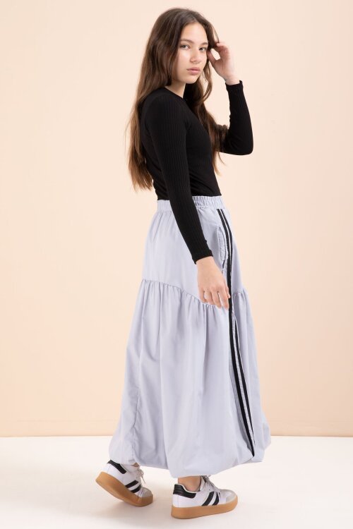 Gri Şeritli Balon Etekli Uzun Kol Badili 2li Kız Çocuk Takım 23465