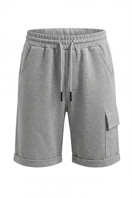 Gri Tek Kargo Cepli Erkek Çocuk Düz Şort 18808