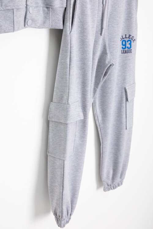 Gri Yazı Nakışlı Kolej Ceketli Erkek Çocuk Eşofman Takımı 21223