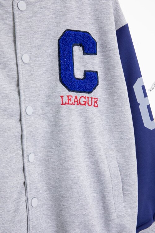 Gri Yazı Nakışlı Kolej Ceketli Erkek Çocuk Eşofman Takımı 21223