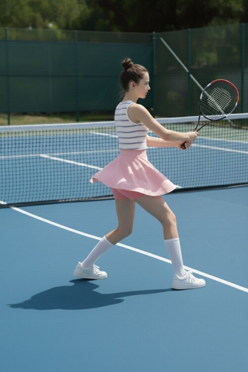 Gül Kurusu Beli Lastikli Fitilli Kız Çocuk Tenis Eteği 21042