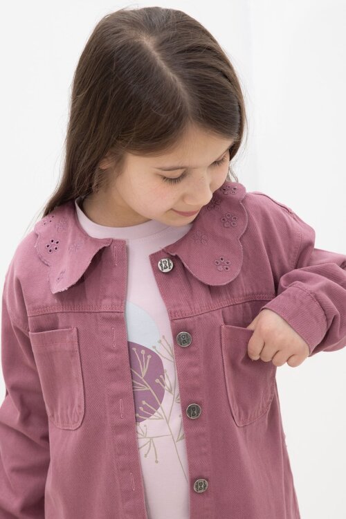 Gül Kurusu Çiçek Yaka Detaylı Ceketli Kız Çocuk Pantolonlu 3lü Takım 23633