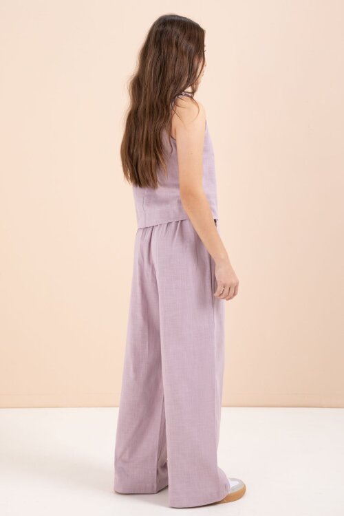 Gül Kurusu Geniş Paça Pantolonlu Kız Çocuk Keten Croplu Takım 23451