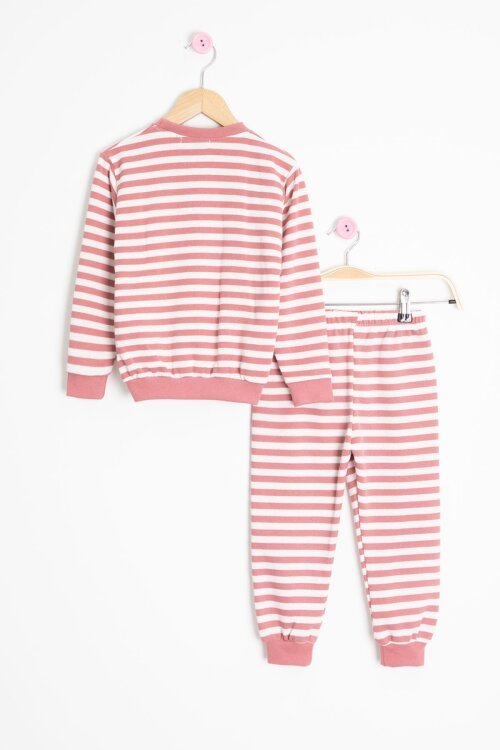 Gül Kurusu Papatya Nakışlı Çizgili Kız Çocuk Takım 23353