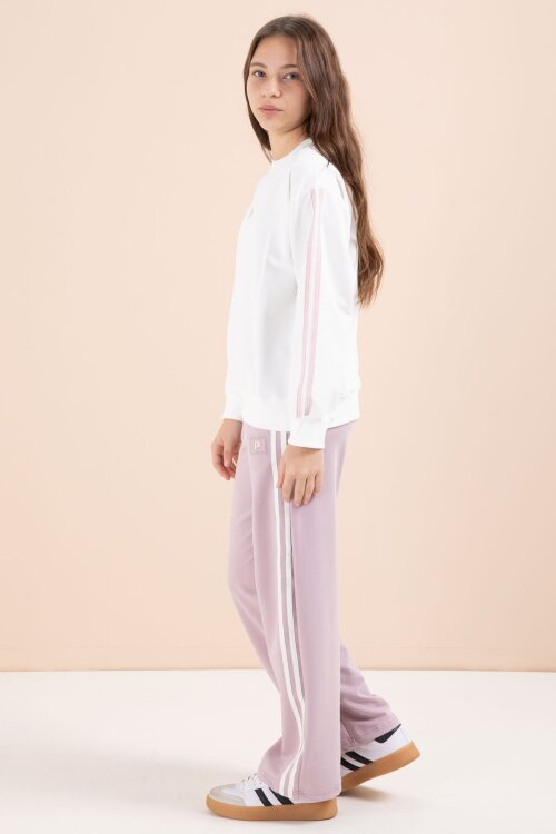 Gül Kurusu Şerit Detaylı Geniş Paça Nakışlı Kız Oversize Eşofman Takımı 23458