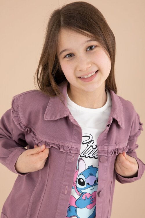 Gül Kurusu Sevimli Karakter Baskılı Ceketli ve Pantolonlu 3lü Kız Çocuk Takım 23587