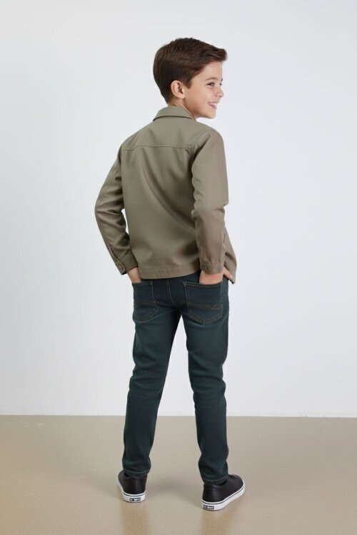 Haki Yazılı Ceketli Jean Pantolonlu Erkek Çocuk 3lü Takım 23376