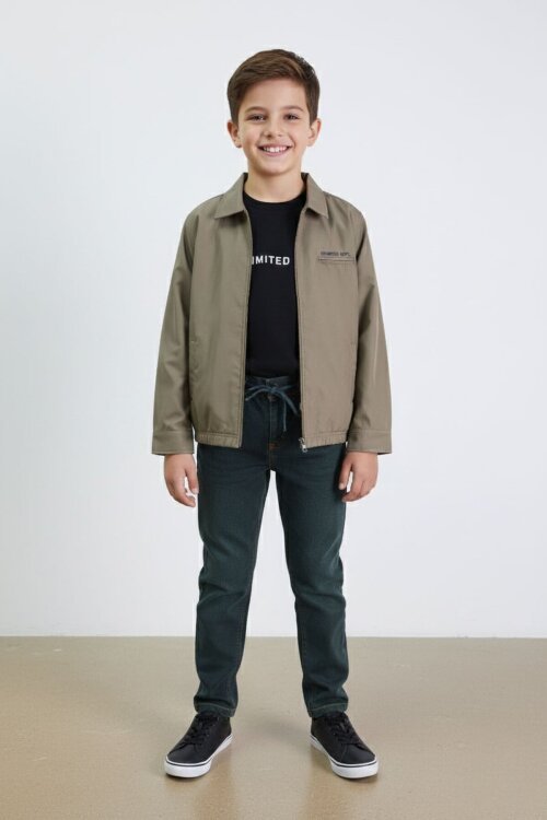 Haki Yazılı Ceketli Jean Pantolonlu Erkek Çocuk 3lü Takım 23376