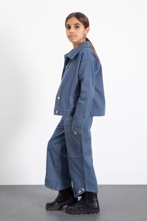 İndigo Çift Düğme Detay Gömlekli Pantolonlu Kız Çocuk Gabardin Takım 23542