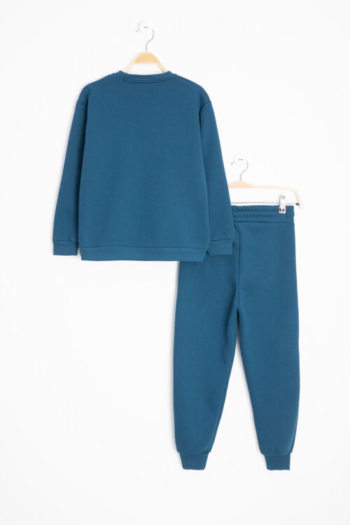 İndigo Erkek Çocuk Arma Detaylı Şardonlu Eşofman Takımı 23344