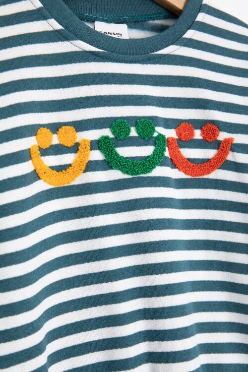 İndigo Erkek Çocuk Gülenyüz Nakışlı Çizgili Şardonlu Takım 23323