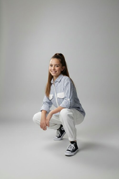 İndigo Kız Çocuk Çizgili Gömlekli Kargo Pantolonlu 2li Takım 23298