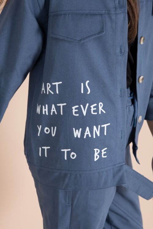 İndigo Yazı Detaylı Gömlekli Kız Çocuk Pantolonlu Gabardin Takım 23567