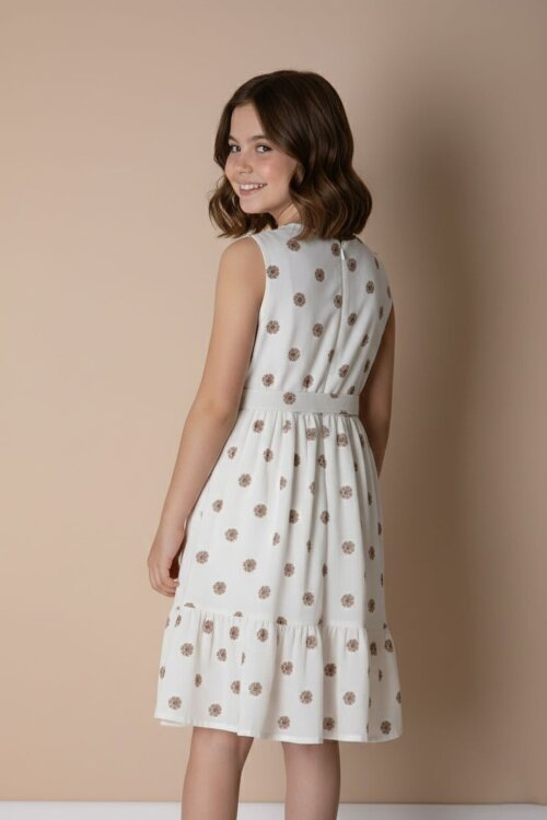 Kahverengi Bolerolu Çiçek Desenli Kuşaklı Kız Çocuk Elbise Takımı  23506