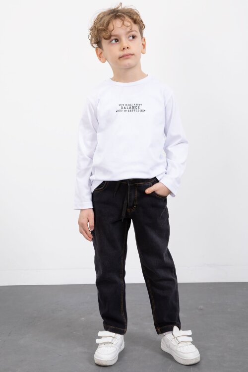 Kahverengi Çıtçıt Cepli Ceketli Jean Pantolonlu Erkek Çocuk 3lü Takım 23384