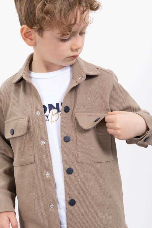 Kahverengi Çıtçıtlı Gömlekli Erkek Çocuk 3lü Tişörtlü Takım  23382