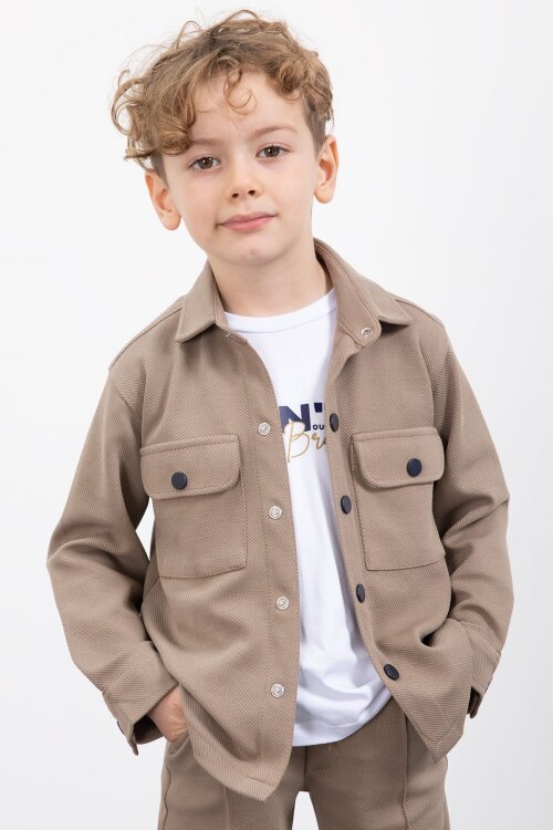 Kahverengi Çıtçıtlı Gömlekli Erkek Çocuk 3lü Tişörtlü Takım  23382