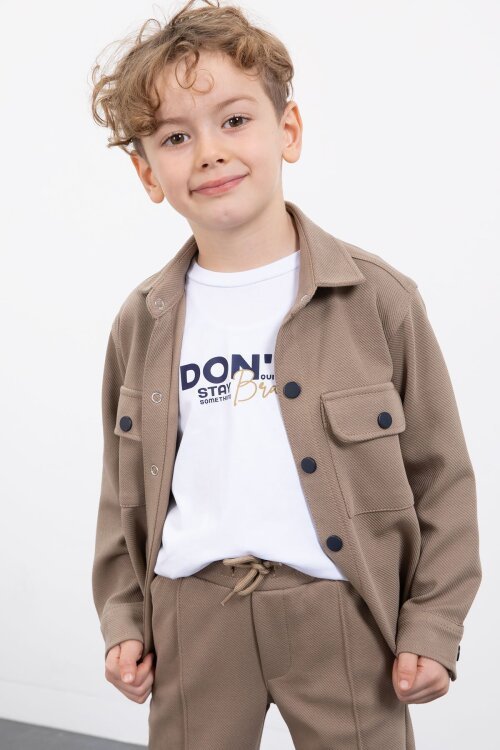 Kahverengi Çıtçıtlı Gömlekli Erkek Çocuk 3lü Tişörtlü Takım  23382