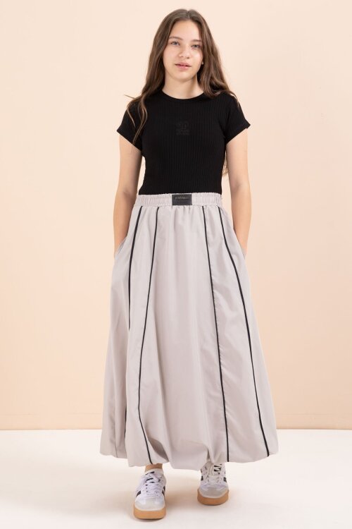 Kahverengi Çizgili Balon Etekli Kısa Kol Badili 2li Kız Çocuk Takım 23462