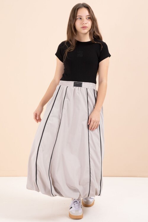 Kahverengi Çizgili Balon Etekli Kısa Kol Badili 2li Kız Çocuk Takım 23462