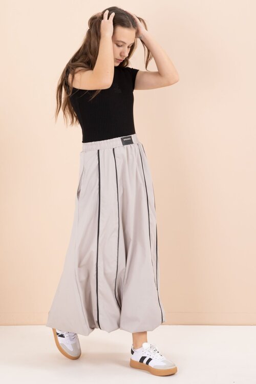 Kahverengi Çizgili Balon Etekli Kısa Kol Badili 2li Kız Çocuk Takım 23462