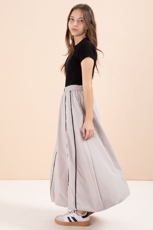 Kahverengi Çizgili Balon Etekli Kısa Kol Badili 2li Kız Çocuk Takım 23462