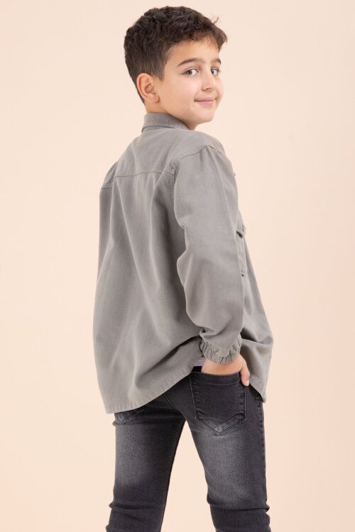 Kahverengi Düğmeli Cepli Gömlekli Jean Pantolonlu Erkek Çocuk 3lü Takım 23636