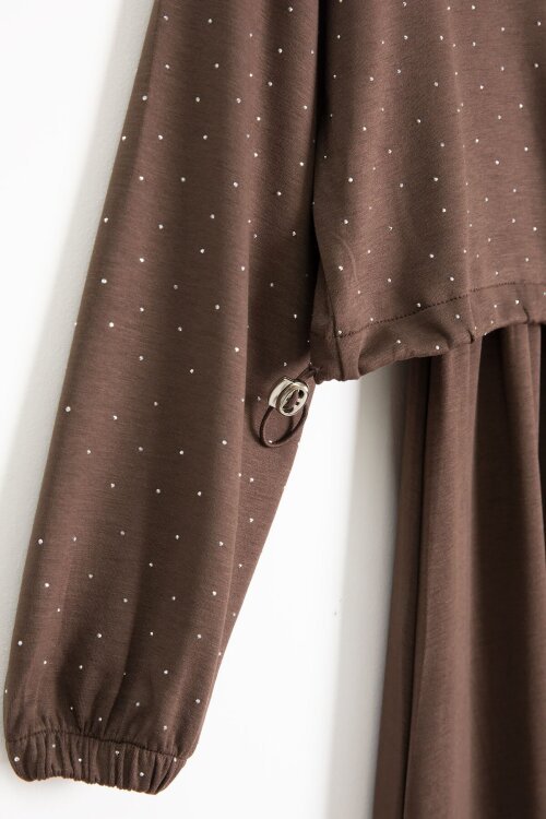 Kahverengi Fermuarlı Taşlı Crop Ceketli Sıfır Kol Kız Çocuk Elbise 23753