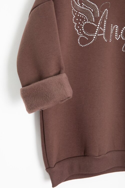 Kahverengi Kanatlı Angel Yazılı Kız Çocuk Şardonlu Eşofman Takımı 23346