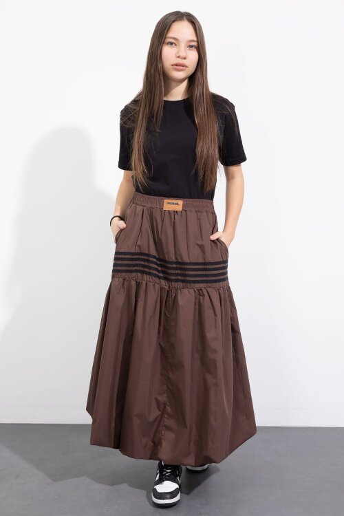 Kahverengi Şerit Desenli Kız Çocuk Balon Etek  23558