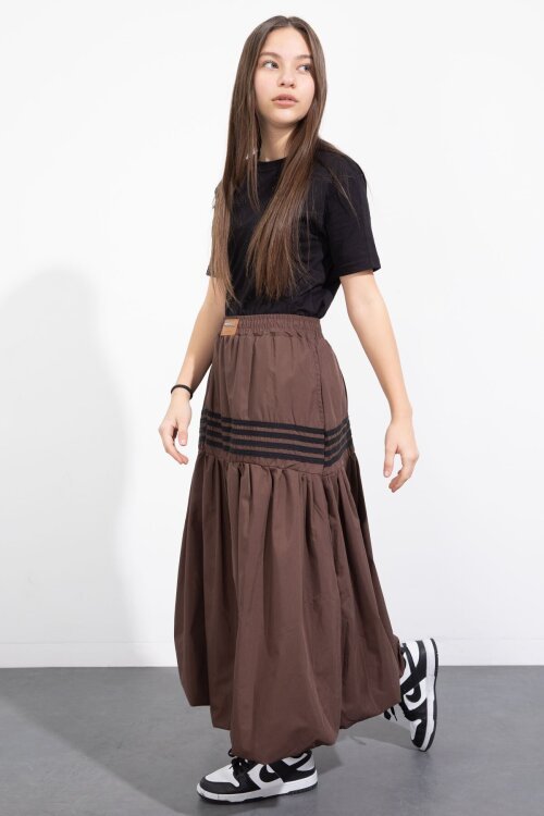 Kahverengi Şerit Desenli Kız Çocuk Balon Etek  23558