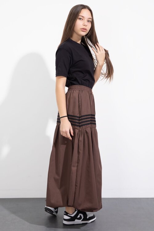 Kahverengi Şerit Desenli Kız Çocuk Balon Etek  23558