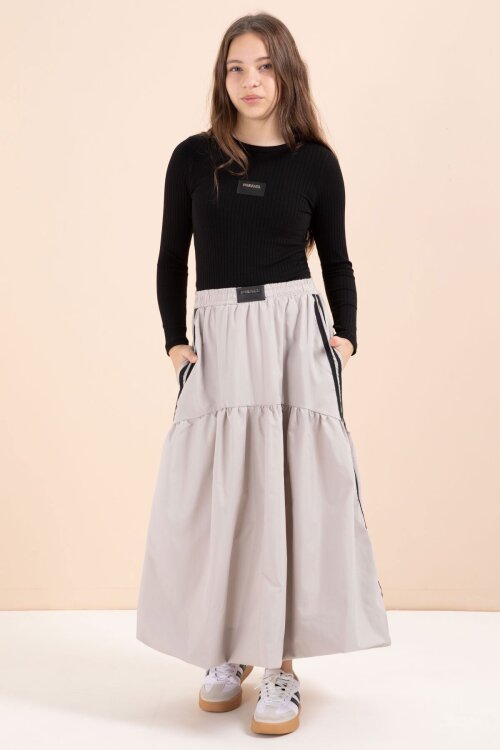 Kahverengi Şeritli Balon Etekli Uzun Kol Badili 2li Kız Çocuk Takım 23466