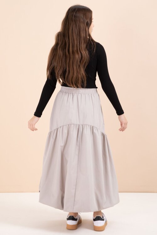 Kahverengi Şeritli Balon Etekli Uzun Kol Badili 2li Kız Çocuk Takım 23466