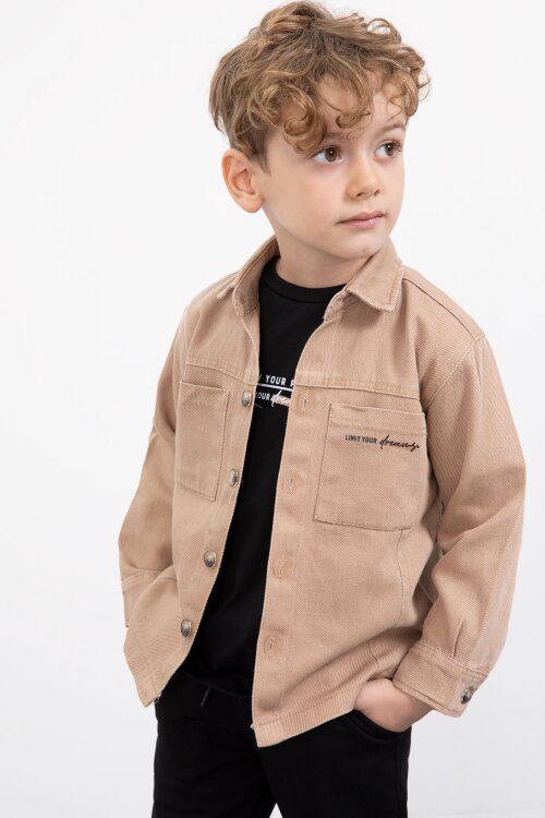 Kahverengi Yazılı Düğmeli Gömlekli Erkek Çocuk Pantolonlu 3lü Takım  23371