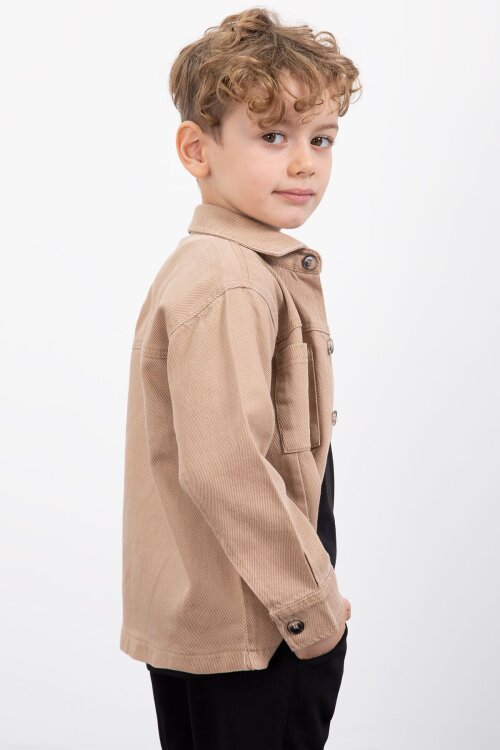 Kahverengi Yazılı Düğmeli Gömlekli Erkek Çocuk Pantolonlu 3lü Takım  23371