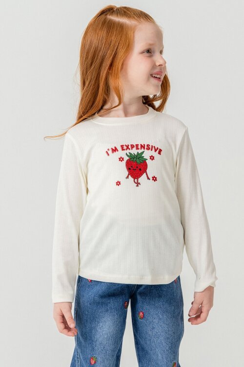 Kırmızı Çilek Nakışlı Jean Ceketli Pantolonlu Kız Çocuk 3lü Takım 23430